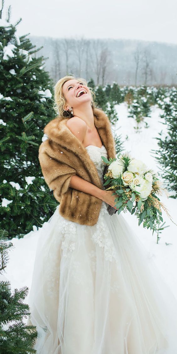 Brown Faux Fur Winter Bridal Wrap