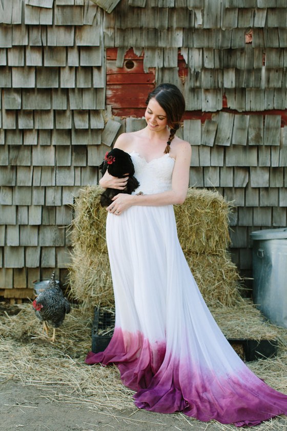 dip dyed purple wedding dress