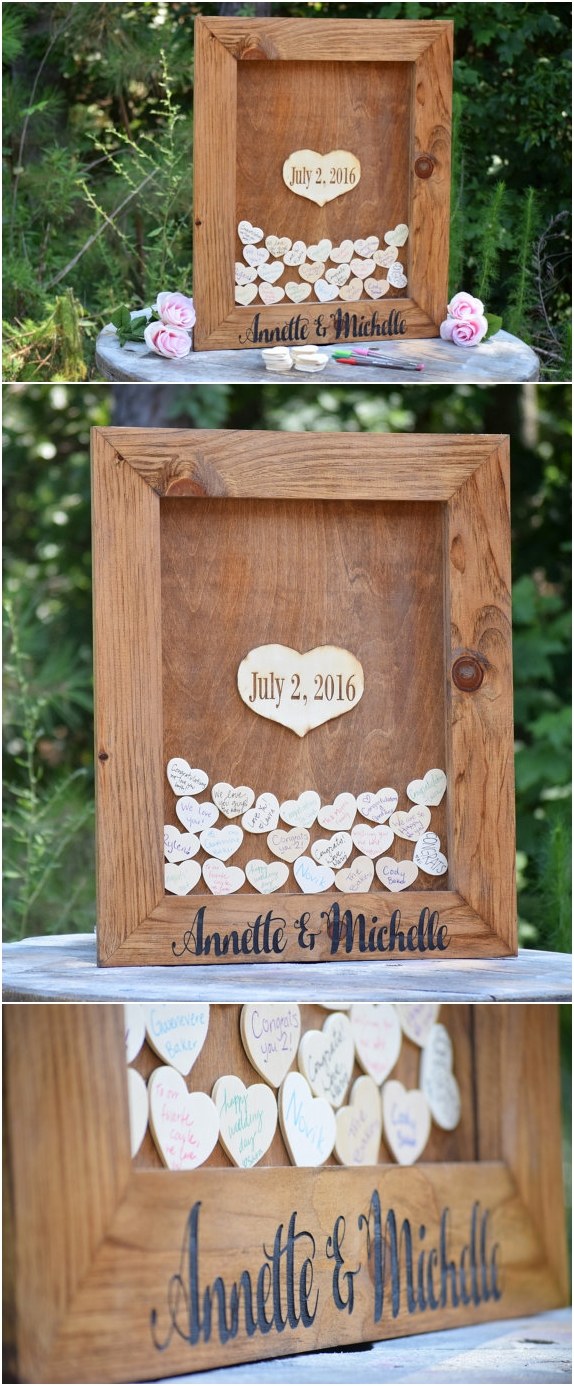 heart drop wooden wedding guest book