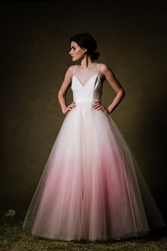 ombre dip dyed tulle ballgown wedding dress