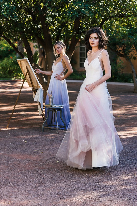 pink ombre dip dyed tulle ballgown wedding dress