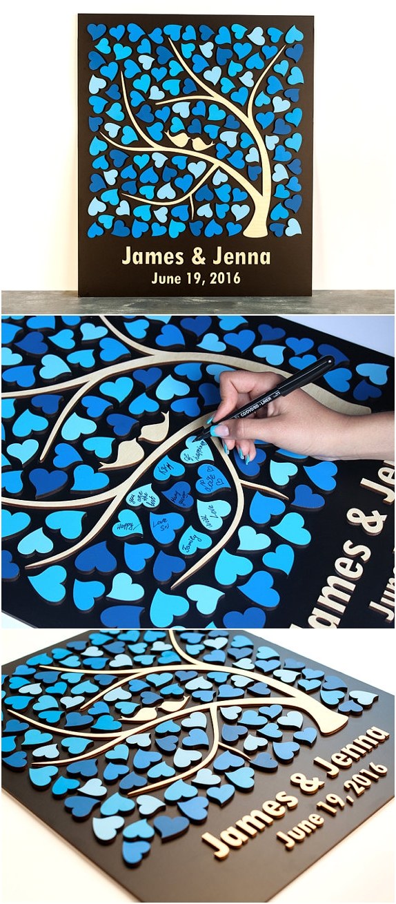 rustic wedding guestbook tree of hearts