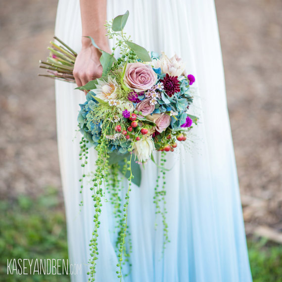 something blue dip dyed ombre silk tulle wedding dress