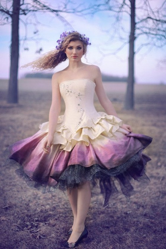 steampunk fairytale ombre purple short wedding dress