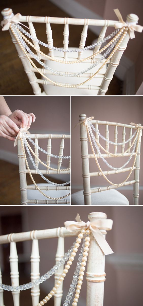 Vintage Pearls Wedding Chair Decor Ideas