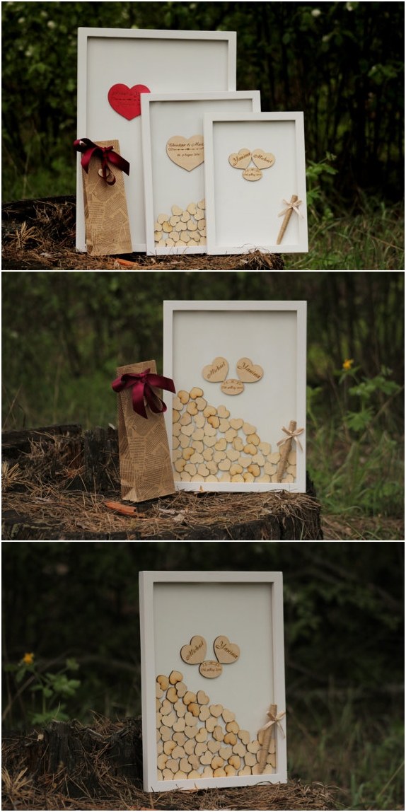 white frame wedding guest book hearts