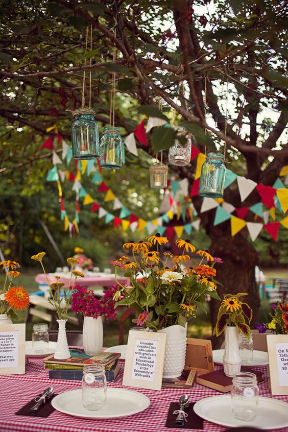 bright bunting for a festival wedding theme