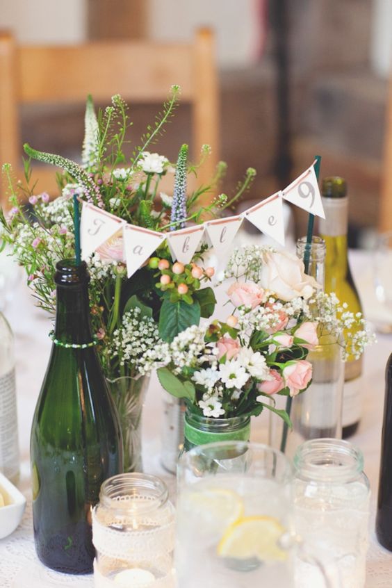 bunting wedding centrepieces