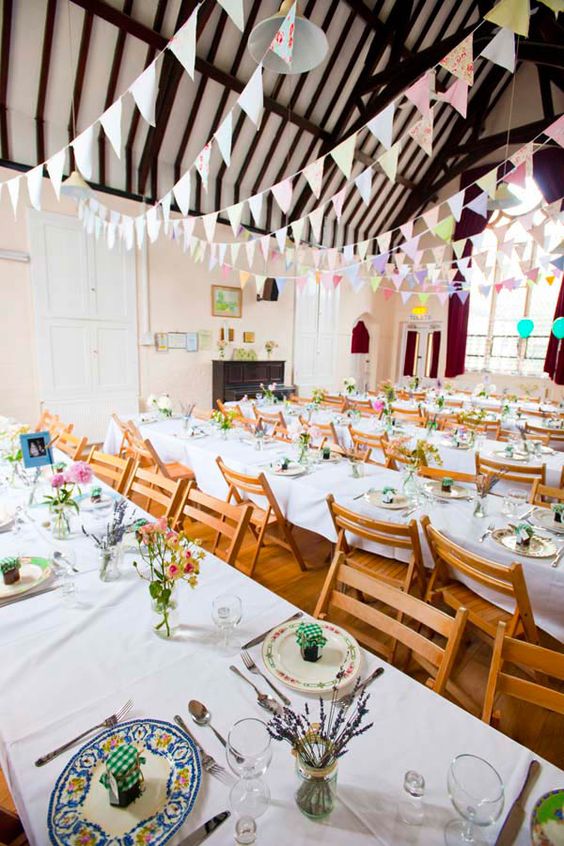 indoor wedding decor with bunting