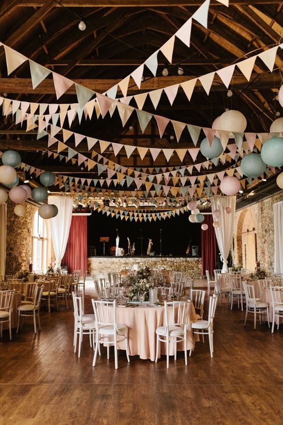 pastel barn bunting wedding decor