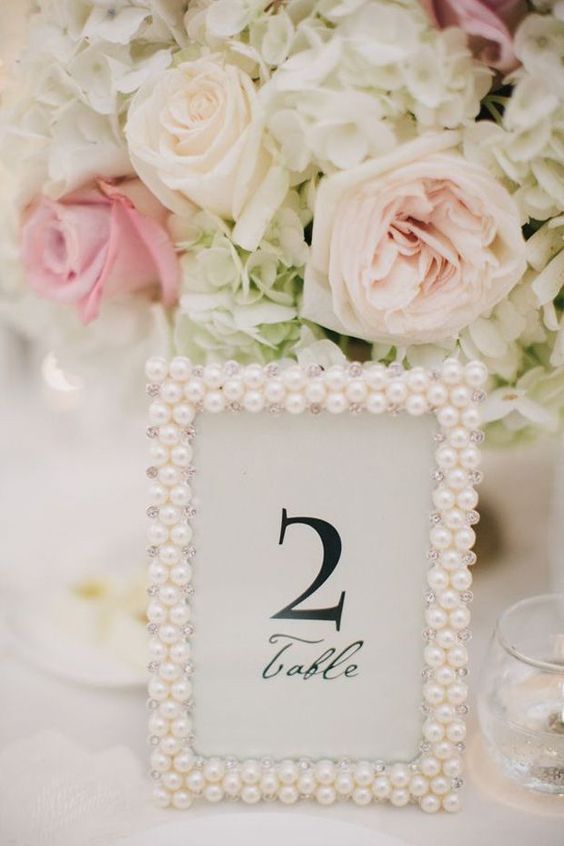 pearl picture frames wedding table decor