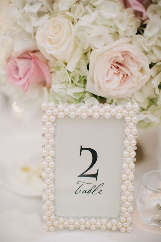 35 Chic Vintage Pearl Wedding Ideas You'll Love 20 pearl picture frames wedding table decor