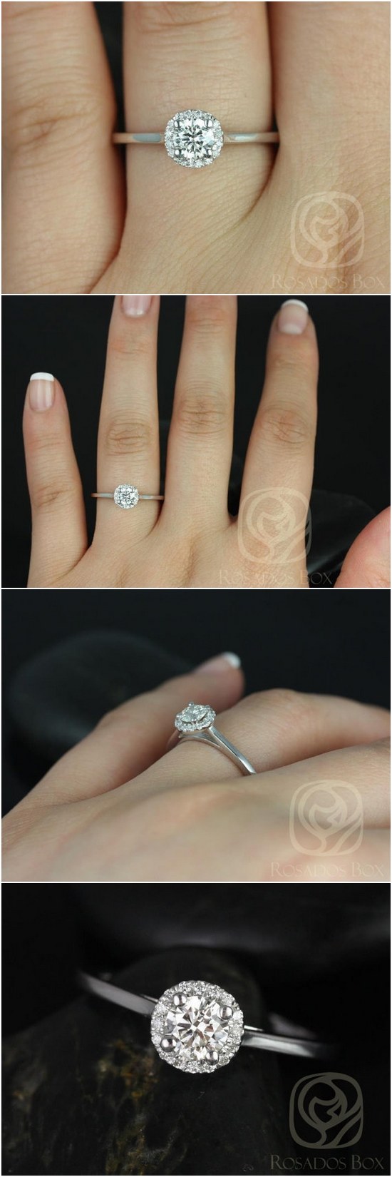 Amerie 4.50mm 14kt White Gold Round FB Moissanite and Diamonds Halo Engagement Ring