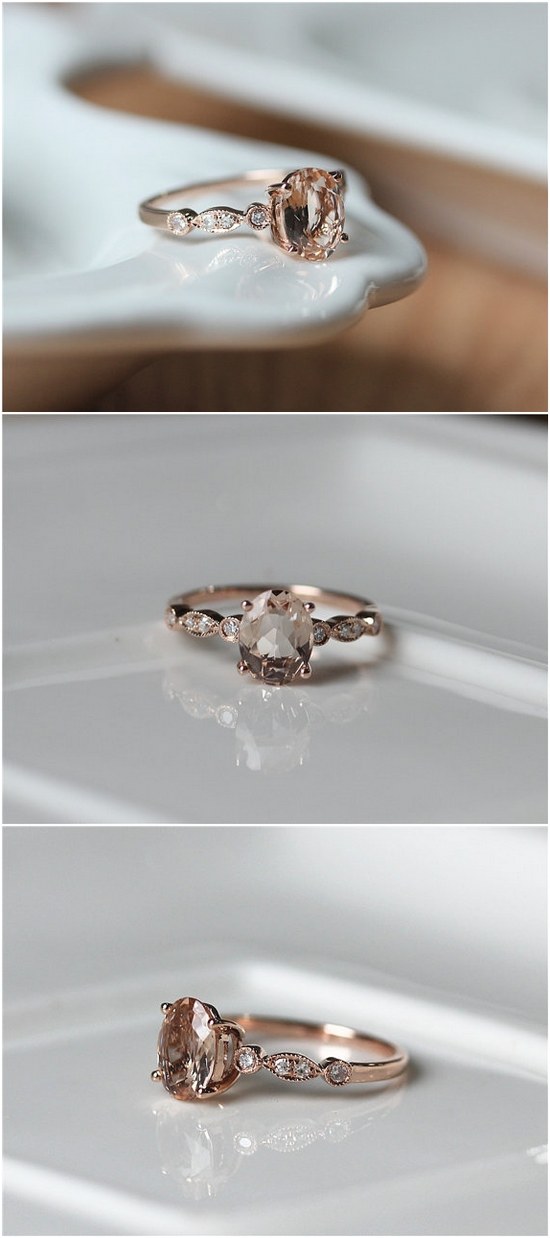 Anitque Art Deco 7x9mm Oval Cut Morganite Engagement Ring