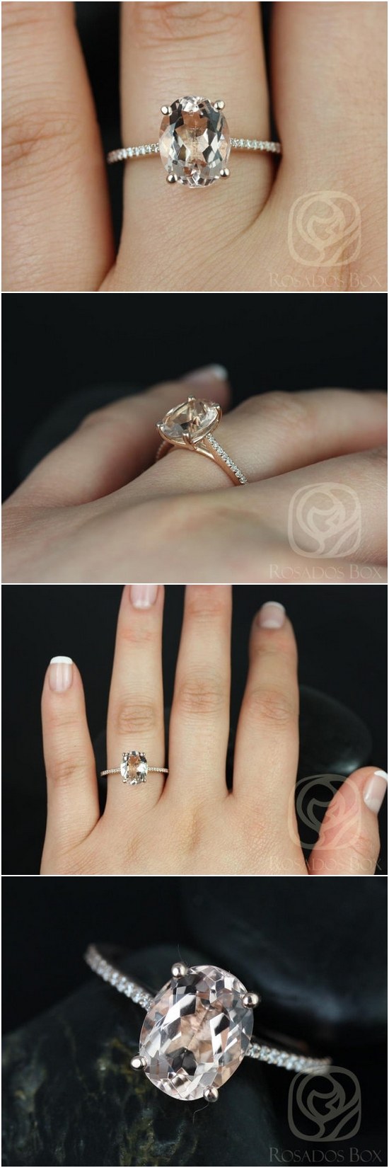  Blake 10x8mm 14kt Rose Gold Oval Morganite and Diamonds Cathedral Engagement Ring