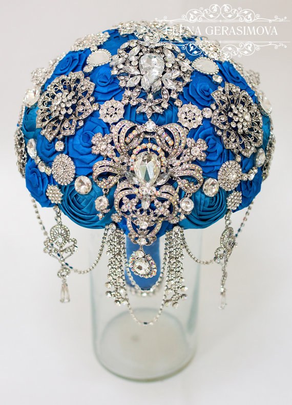 Blue Fabric Brooch Wedding Bouquet