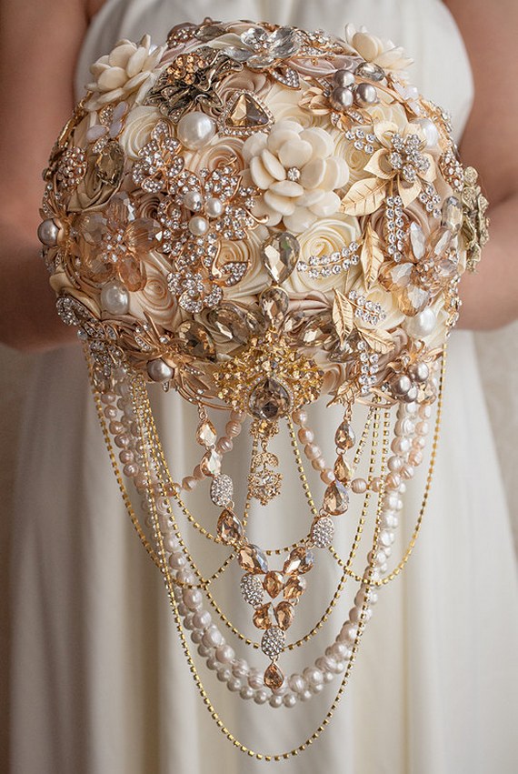 Champagne Gold Brooch Wedding Bouquet