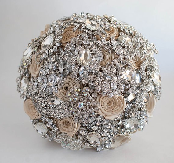 champagne crystal wedding brooch bouquet
