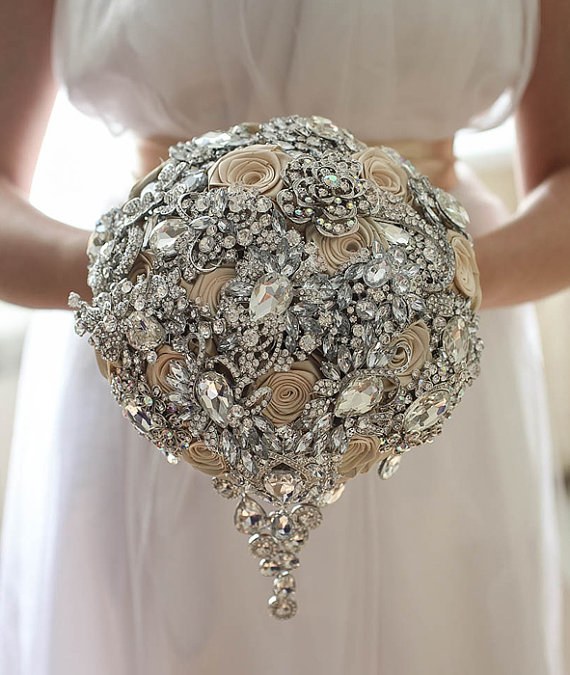 champagne crystal wedding brooch bouquet