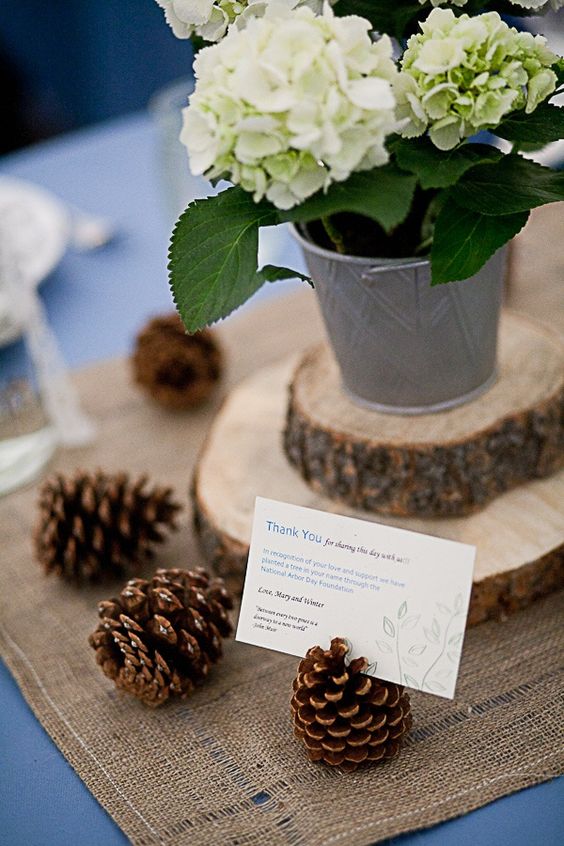 diy pinecone wedding reception table decor