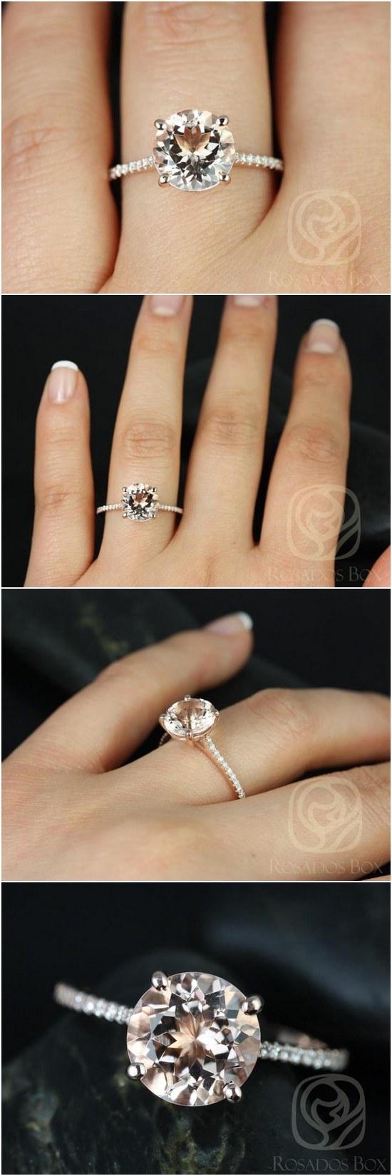 Eloise 9mm 14kt Rose Gold Round Morganite and Diamonds Cathedral Engagement Ring