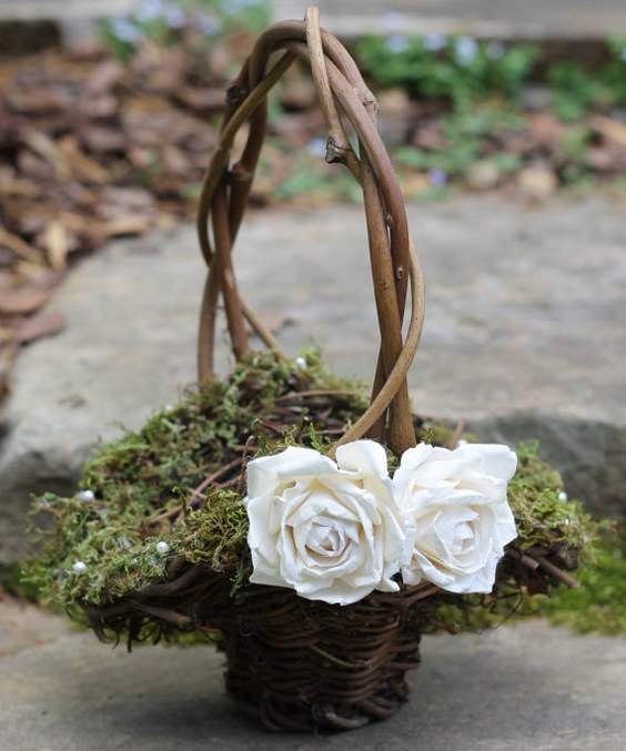 copper flower girl baskets with babys breath