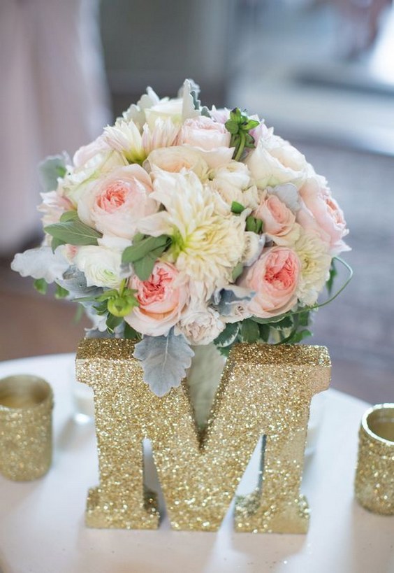 glitter wedding reception centerpiece idea via stephanie fay photography