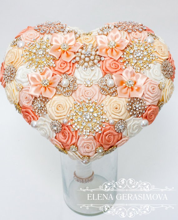 Heart shaped Unique Fabric Flower Bridal Bouquet