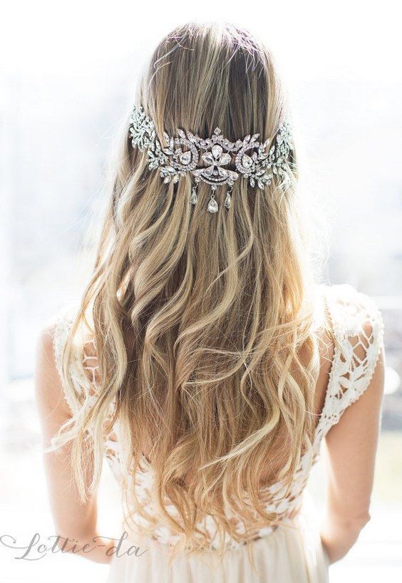 Long Wedding Hairstyle with Vintage Inspired Bridal Headpiece
