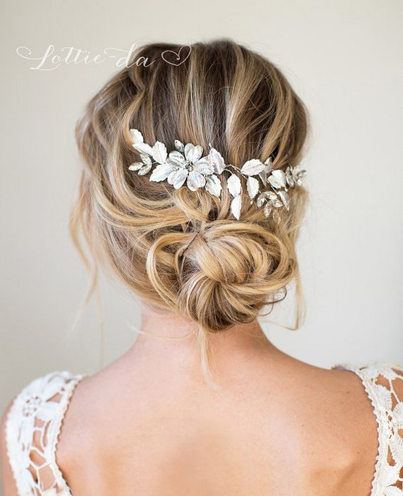 Long Wedding Updo Hairstyle with Silver Hair Halo HairVine