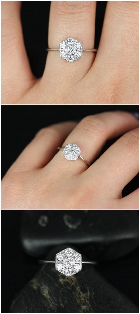 Mosaic 14kt White Gold WITH Milgrain Diamonds Cluster Engagement Ring