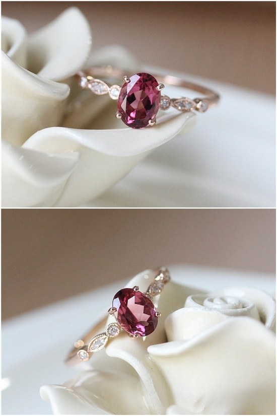 Oval Cut Pink Tourmaline Engagement Ring