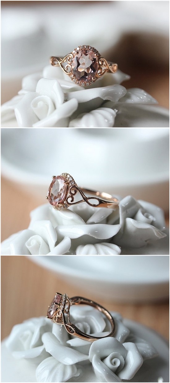 Oval Cut Rose Gold Morganite Engagement Ring