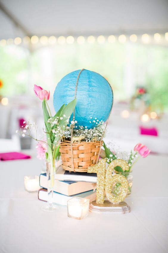 paper lantern hot air balloon wedding centerpiece via robyn van dyke photography