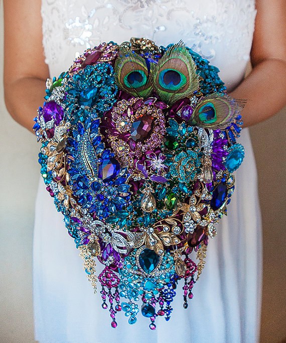 Peacock Wedding Brooch bouquet