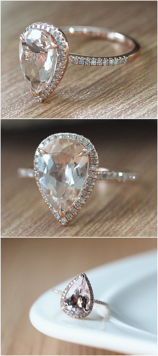 Pear Cut 2.75CT Natural Light Pink Rose Gold Half Pave Diamonds Engagement Ring
