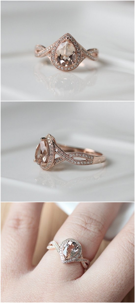 Pear Cut Morganite Rose Gold Engagement Ring