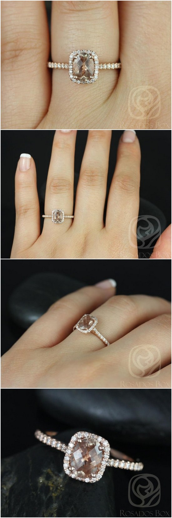 Romani 7x5mm 14kt Rose Gold Oregon SunStone and Diamonds Cushion Halo Engagement Ring
