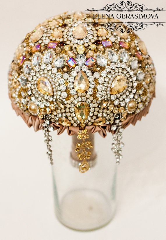 Vintage Mosaic Gold Wedding Brooch Bouquet