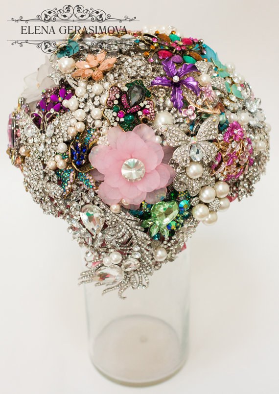 diamant silver pink blue green wedding brooch bouquet