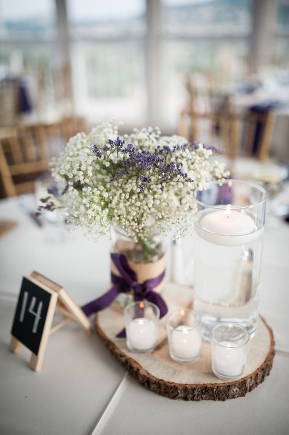 lavender and babys breath wedding centerpiece