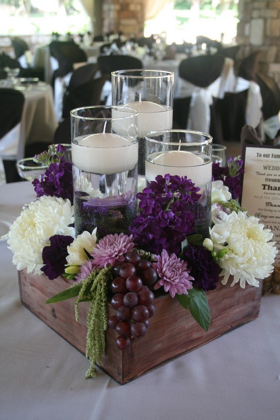 purple wedding centerpieces with grapes