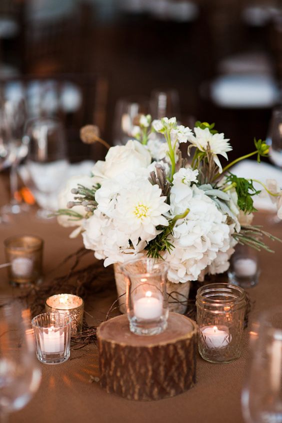 rustic white flowers wedding centerpiece