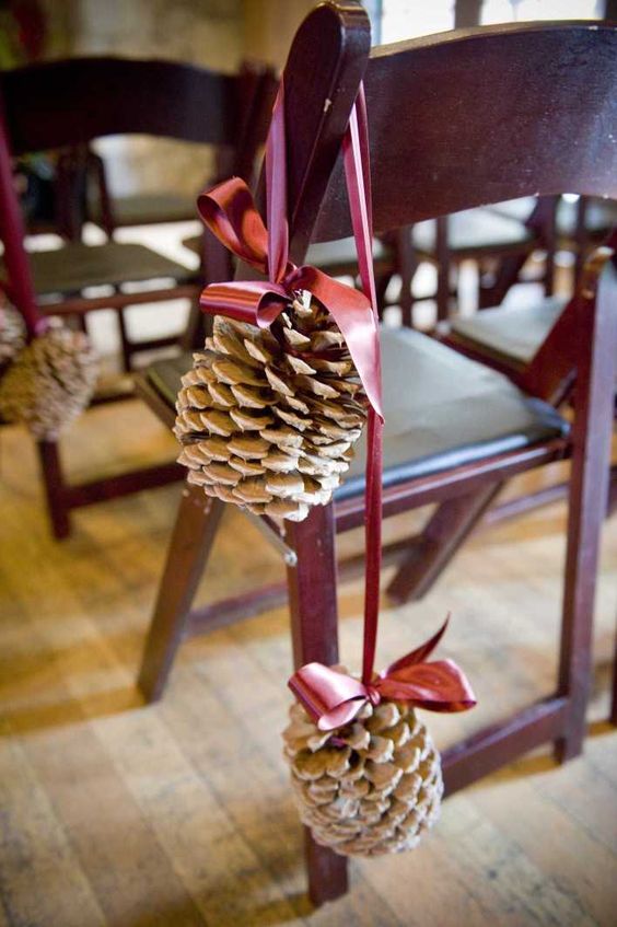 winter indoor wedding pinecone decor