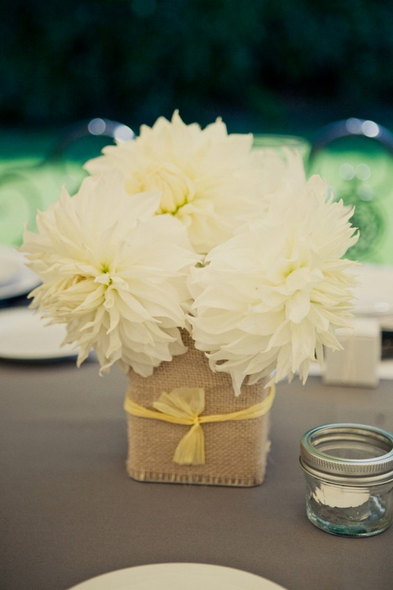 yellow burlap wedding centerpiece