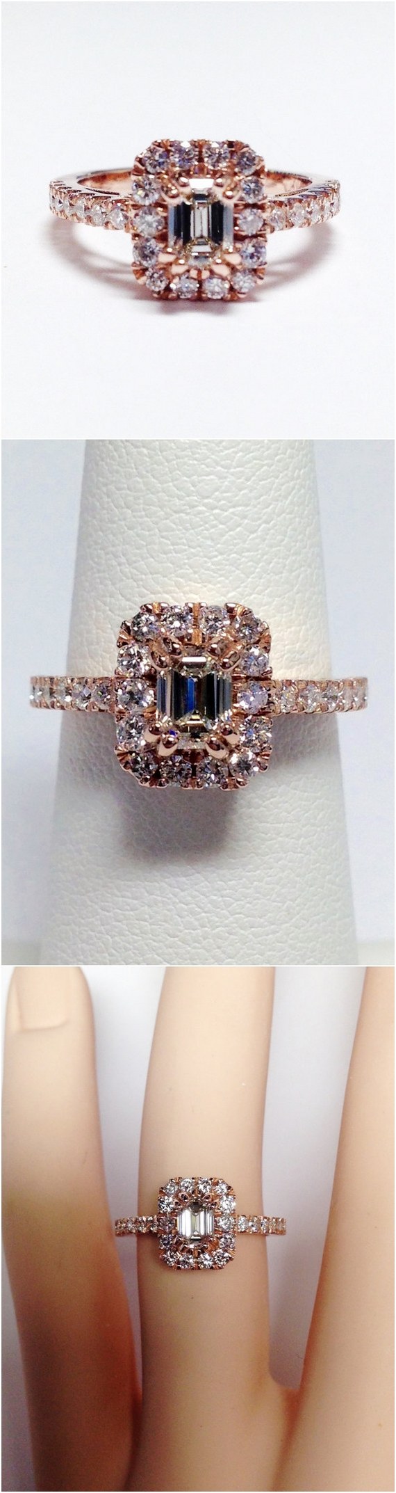 1.25CT Diamond Emerald Cut Halo Engagement Ring