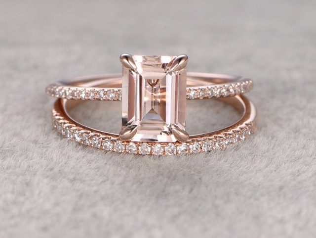 2pc 6x8mm Morganite Engagement ring set Rose gold-1