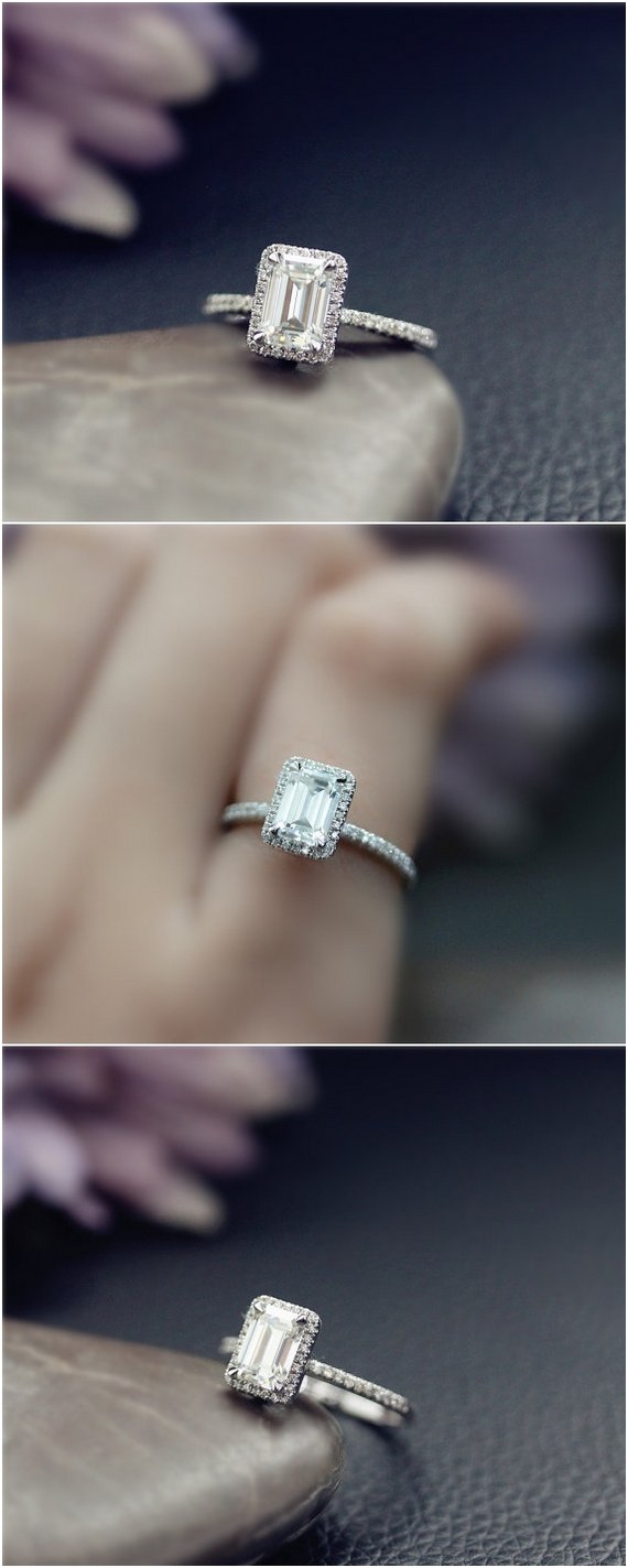 Emerald Cut Moissanite Engagement Ring