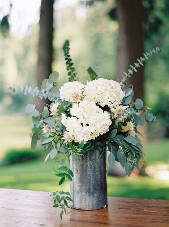 hydrangea and eucalyptus flower arrangements via jeremiah rachel