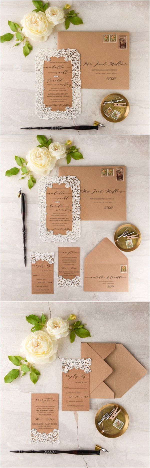 kraft paper laser cut wedding invitation kits 05LcutGz